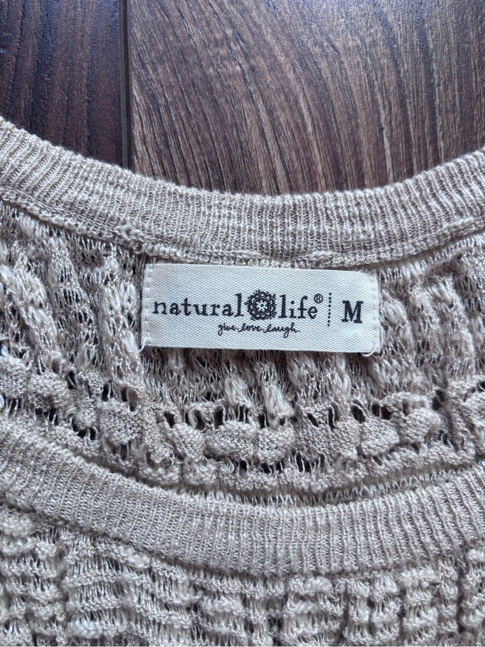 NATURAL LIFE Beige Tan Open-Weave Crewneck Sweater, Emily - Picture 3 of 6